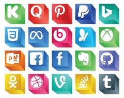 Paquete de 20 íconos de redes sociales que incluye dribbble github facebook evernote powerpoint vector