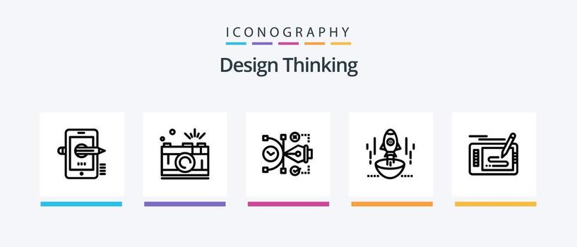 Design Thinking Line 5 Icon Pack Including file. layers. idea. multimedia. tutorial. Creative Icons Design vector