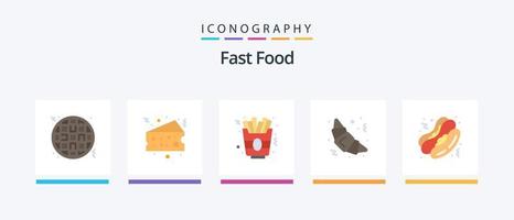 paquete de iconos de 5 planos de comida rápida que incluye. Comida rápida. alimento. alimento. alimento. diseño de iconos creativos vector