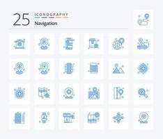 paquete de iconos de color azul de navegación 25 que incluye mapa. viaje. cerrar con llave. libro. teléfono vector