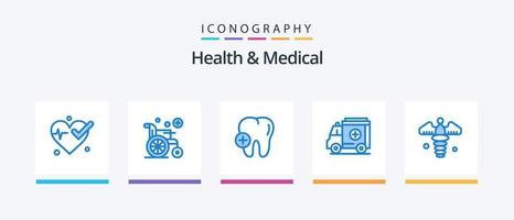 Paquete de 5 íconos azul médico y de salud que incluye . farmacia. diente. signo médico. caduceo. diseño de iconos creativos vector