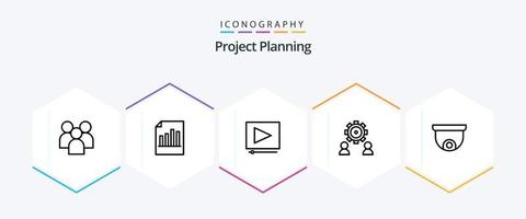 Paquete de iconos de 25 líneas de planificación de proyectos, incluido el usuario. preferencia. informe. empleado. proyecto vector