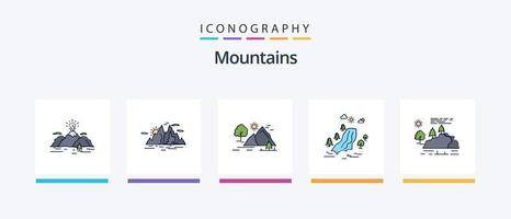 la línea de montañas llenó el paquete de 5 iconos, incluido el paisaje. montaña. montaña. naturaleza. dolor. diseño de iconos creativos vector