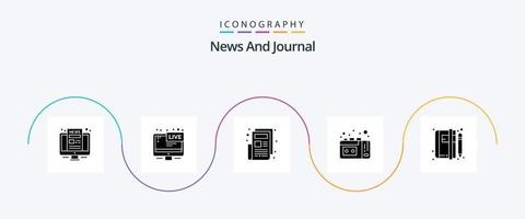 News Glyph 5 Icon Pack Including article. notepad. news. vhs tape. tape recording vector