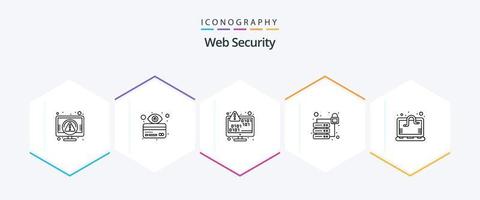 Web Security 25 Line icon pack including bacterium. security. hacker. database. encryption vector