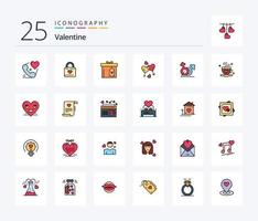 paquete de iconos rellenos de 25 líneas de san valentín que incluye amor. hombre. pirata informático del corazón. corazón. sorprender vector