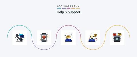 Help And Support Line Filled Flat 5 Icon Pack Including shop. support. consultant. question. help vector