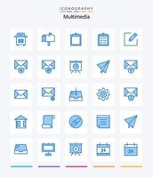 paquete de iconos azules creativos multimedia 25 como escribir. correo. tareas. estrella. correo vector