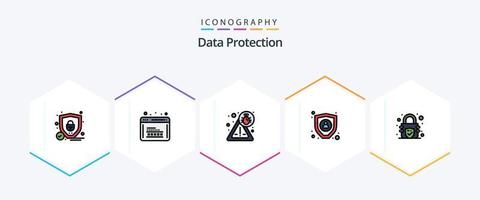 paquete de iconos de 25 líneas completas de protección de datos que incluye . cerrar con llave. bicho. encriptación cifrado vector