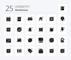 Miscellaneous 25 Solid Glyph icon pack including globe. book. house. home vector