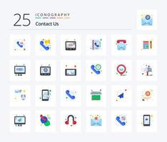 Contact Us 25 Flat Color icon pack including phone. contacts. error. call. book vector