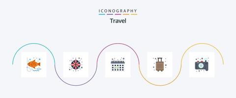 paquete de iconos de 5 pisos de viaje que incluye fotografía. cámara. calendario. turista. bolsas vector