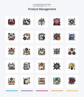 paquete de iconos rellenos de 25 líneas de gestión de productos creativos, como esencial. ubicación. configuración. producto. filtración vector