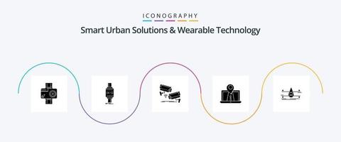 soluciones urbanas inteligentes y paquete de iconos de glifo 5 de tecnología portátil que incluye mapa. tecnología. manzana. vigilancia. cámara vector