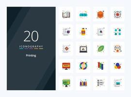20 Printing Flat Color icon for presentation vector