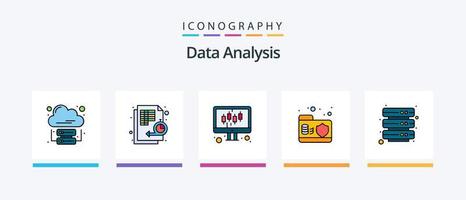 la línea de análisis de datos llenó el paquete de 5 iconos, incluido el hardware. chip. datos. bien. izquierda derecha. diseño de iconos creativos vector