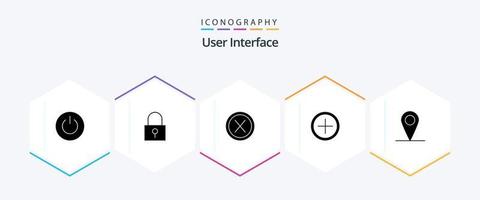 User Interface 25 Glyph icon pack including location. plus. secure password. interface. no vector