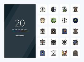 20 icono lleno de línea de halloween para presentación vector