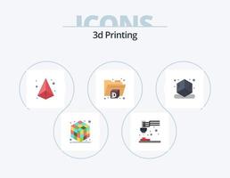 Diseño de iconos de paquete de iconos planos de impresión 3d 5. cubo. carpeta. 3d. impresora. impresión vector