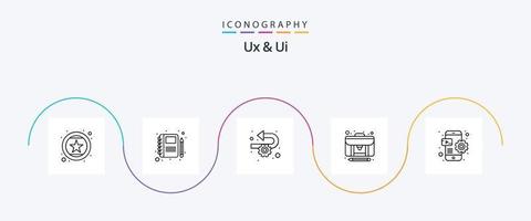 paquete de iconos ux y ui line 5 que incluye la aplicación. caso. desarrollo. creador. artículo vector