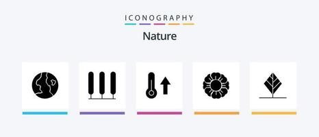 Nature Glyph 5 Icon Pack Including tree. leaf. nature. feather. nature. Creative Icons Design vector