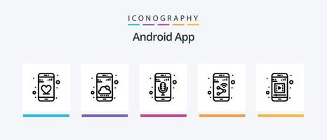 Android App Line 5 Icon Pack Including mobile app. smart. app. home. smartphone. Creative Icons Design vector