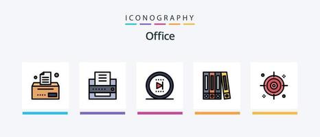 la línea de oficina llenó el paquete de 5 íconos que incluye . negocio. imprimir. factura. oficina. diseño de iconos creativos vector