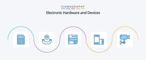 Paquete de 5 iconos azules de dispositivos que incluye el dispositivo. teléfono inteligente base de datos. girar. móvil vector