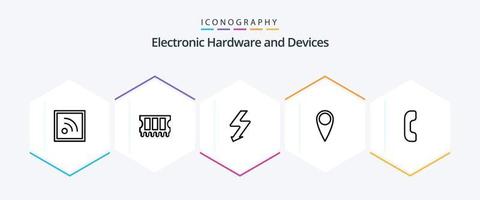 paquete de iconos de 25 líneas de dispositivos que incluye . foto. . llamar vector