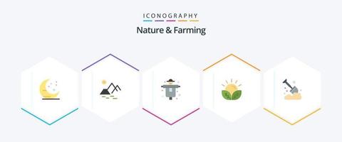 naturaleza y agricultura 25 paquete de iconos planos que incluye granja. jardín. granja. agricultura. cultivos vector