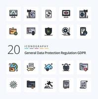 paquete de iconos de color lleno de línea de 20 gdpr como ley seguridad de datos de vigilancia gdpr vector