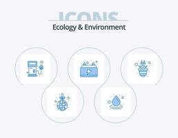 Ecology And Environment Blue Icon Pack 5 Icon Design. nature. power. nozzle. energy. car vector