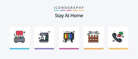 Stay At Home Line Filled 5 Icon Pack Including ironing. home photography. night. picture. camera. Creative Icons Design vector