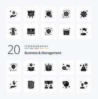 20 Business And Management Solid Glyph icon Pack like target goal offer employee up vector