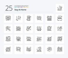 quedarse en casa paquete de iconos de 25 líneas que incluye valla. permanecer. hogar. ser. cuarentena vector
