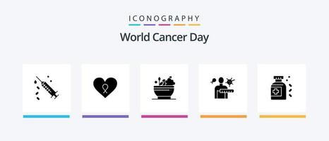 paquete de iconos del glifo 5 del día mundial del cáncer que incluye tazón. medicamento. amar. herbario. cáncer. diseño de iconos creativos vector