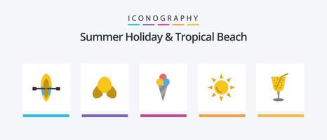 paquete de iconos de playa plana 5 que incluye. jugo. helado. beber. sol. diseño de iconos creativos vector