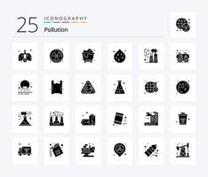 Paquete de iconos de 25 glifos sólidos de contaminación, incluida la contaminación. desperdiciar. desperdiciar. contaminación. fábrica vector