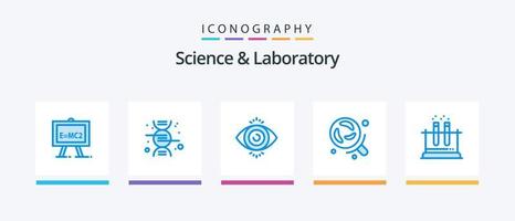 Science Blue 5 Icon Pack Including science. test. search. lab. research. Creative Icons Design vector