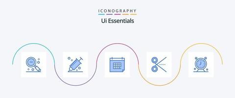 paquete de iconos ui essentials blue 5 que incluye tijeras. cortar. recogedor. evento. fecha vector