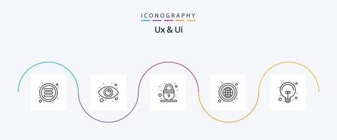 Ux And Ui Line 5 Icon Pack Including idea. globe. lock. network. earth vector