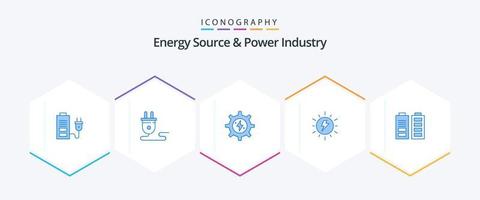 Energy Source And Power Industry 25 Blue icon pack including charg. solar. power vector