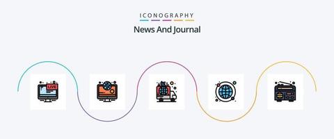 paquete de iconos planos llenos de línea de noticias 5 que incluye frecuencia. Internet. anuncio publicitario. globo. noticias vector