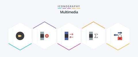 paquete multimedia de 25 iconos planos que incluye . tráfico. datos. cerrar con llave. resumen vector