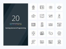 20 Gaming Genres And Programming Outline icon for presentation vector