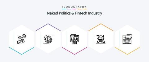 paquete de íconos de 25 líneas de política desnuda e industria fintech que incluye algoritmo. asesor. descentralizado asesor robótico. Internet vector