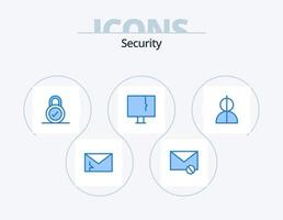 paquete de iconos azul de seguridad 5 diseño de iconos. advertencia. ordenador personal. SMS. infectado. seguridad vector