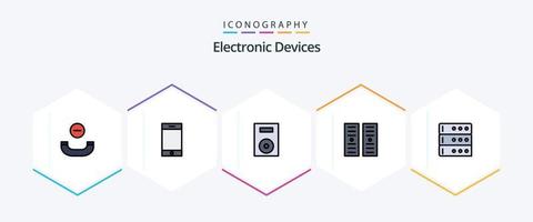 paquete de iconos de 25 dispositivos de línea completa que incluye . base de datos. productos datos. alojamiento vector