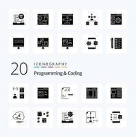 20 Programming And Coding Solid Glyph icon Pack like develop browser develop document develop vector