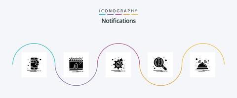 paquete de iconos de glifo 5 de notificaciones que incluye notificación. campana. opciones buscar. lupa vector